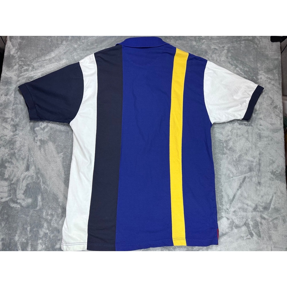Vintage Chaps Ralph Lauren Color Block Polo Shirt Mens XL Blue Yellow Flag Logo - Picture 8 of 8